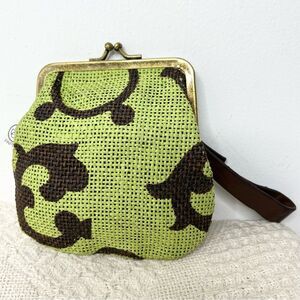 Engage Green NY Spanish Mosaic Recycled Woven Paper Kisslock Framed Wristlet Bag